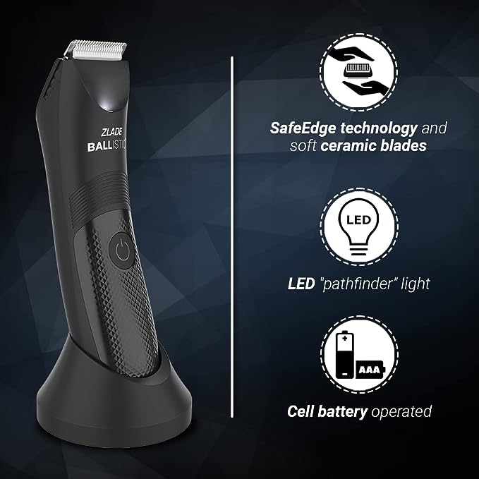 Zlade Ballistic LITE Manscaping Body Trimmer for Men | Beard, Body, Pubic Hair Grooming | Private Part Shaving | Waterproof, AAA Battery Powered | Travel Lock - 3 Second Long Press to Start Zlade Ballistic LITE Manscaping Body Trimmer for Men | Beard, Body, Pubic Hair Grooming | Private Part Shaving | Waterproof, AAA Battery Powered | Travel Lock - 3 Second Long Press to Start